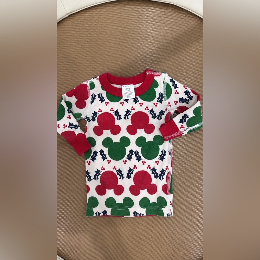Hanna Andersson Red Green Navy Holiday Mickey Long Sleeve Tee